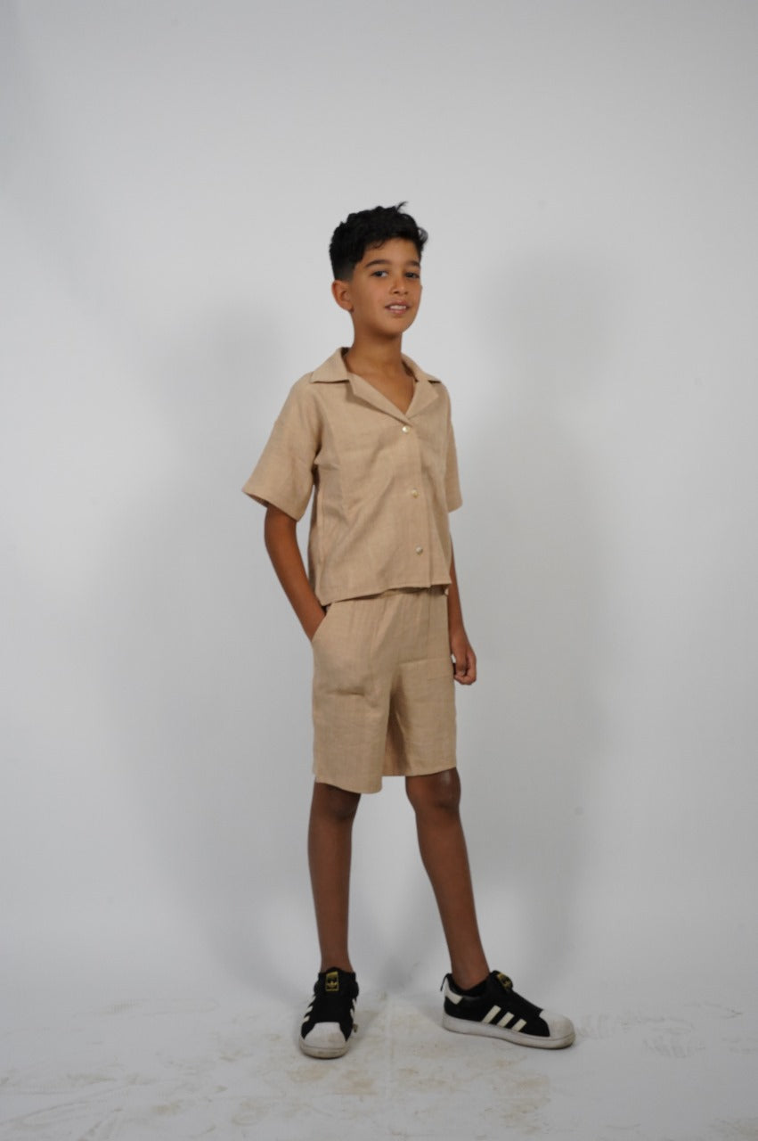 Linen Boxy Shirt - light brown