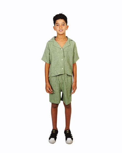 Linen Boxy Shirt - Green