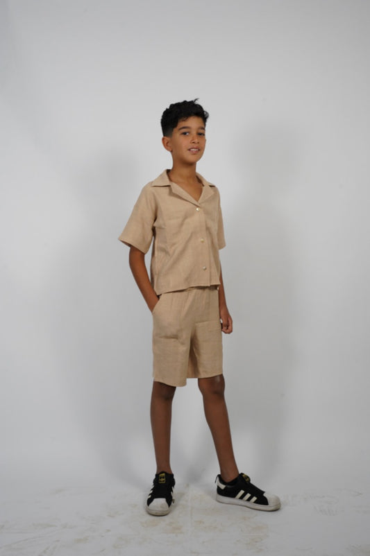 Linen Boxy Shirt - light brown